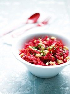 Raw beetroot, carrot, apples and walnuts salad