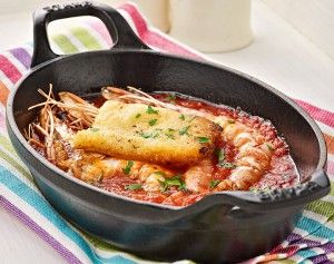Shrimp saganaki with fried cheese