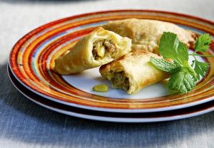 Mini meat-and-cheese kourou pies with fresh herbs