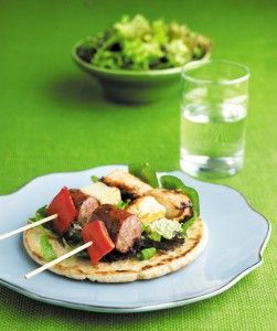 Sausage, chicken, halloumi and pepper skewers