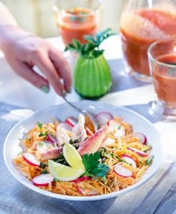 Carrot salad with radish and smoked trout