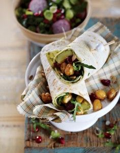 Sweet potato, chickpea and rocket pesto wraps