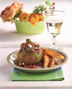 Stuffed round zucchini with beef and herbs