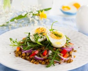 Lentil, smoked ham and egg salad