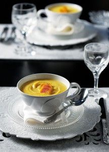 Spicy pumpkin soup with fish roe