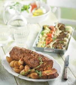 Meatloaf with peas and carrots
