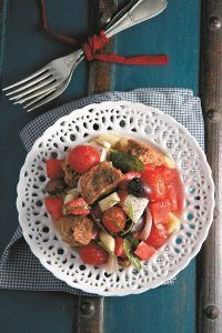 Watermelon salad with spearmint dressing