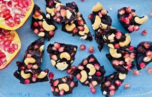 Chocolate pomegranate and cashew bites