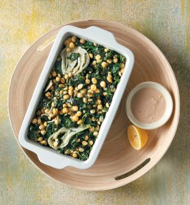 Chickpeas with spinach, lemon and fish roe