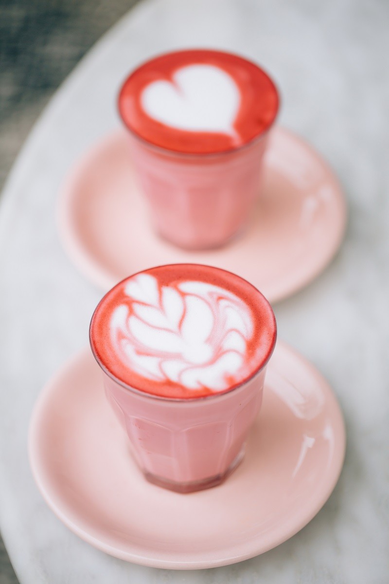 Two beetroot lattes