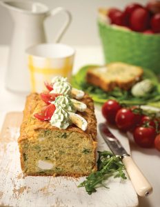 Spring cake with fresh herbs and cheese mousse