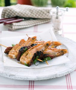 Shrimp, sundried tomato and basil skewers