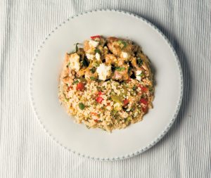 Lemony chicken bites with bulgur