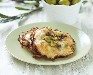 Black and green olive pancakes