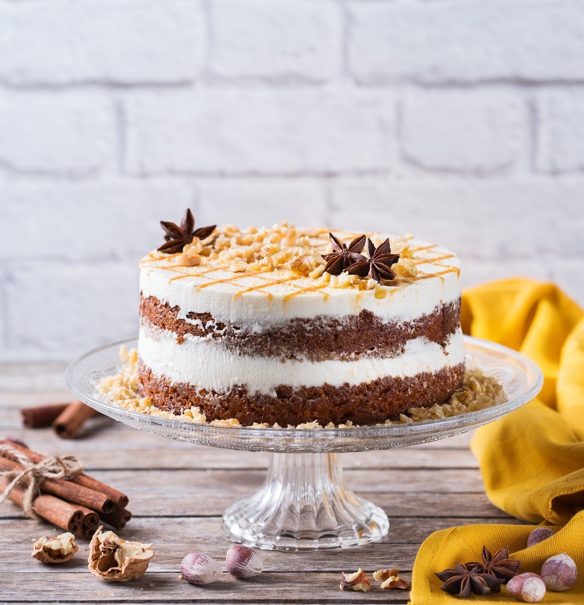 Homemade easter carrot cake with walnuts, nuts, spices