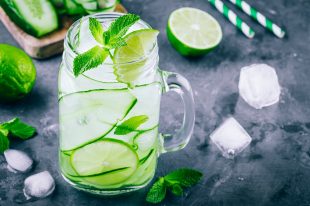 Ice cold and refreshing detox water cucumber and mint