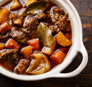 Beef,Meat,Stewed,With,Potatoes,,Carrots,And,Spices,In,Ceramic