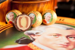 AUSTRIA – MARCH 10, 2015: Echte Salzburger Mozartkugen by Mirabell. Typical Austrian sweets, named after the composer Wolfgang Amadeus Mozart.