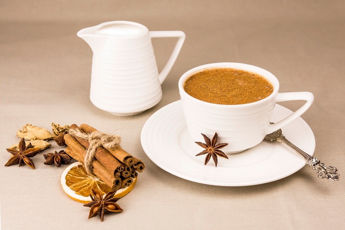 Masala tea is a traditional Indian drink in a Cup with spices