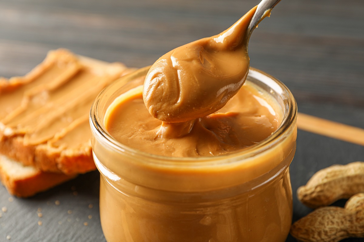 Glass jar with peanut butter and spoon, peanut, peanut butter sa