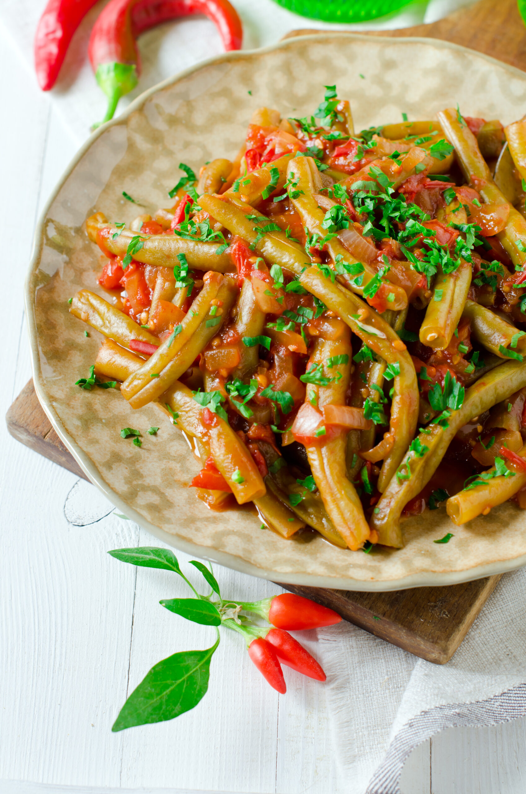 Stewed french bean with tomato on Lebanese