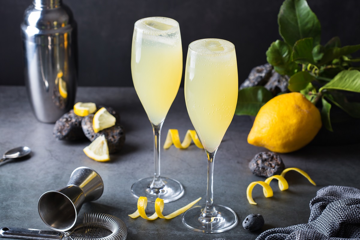 French 75 cocktail with lemon hard seltzer instead of champagne
