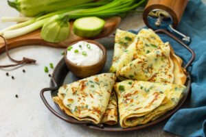 Snack,Or,Summer,Lunch.,Zucchini,Pancakes,With,Herbs,Served,With