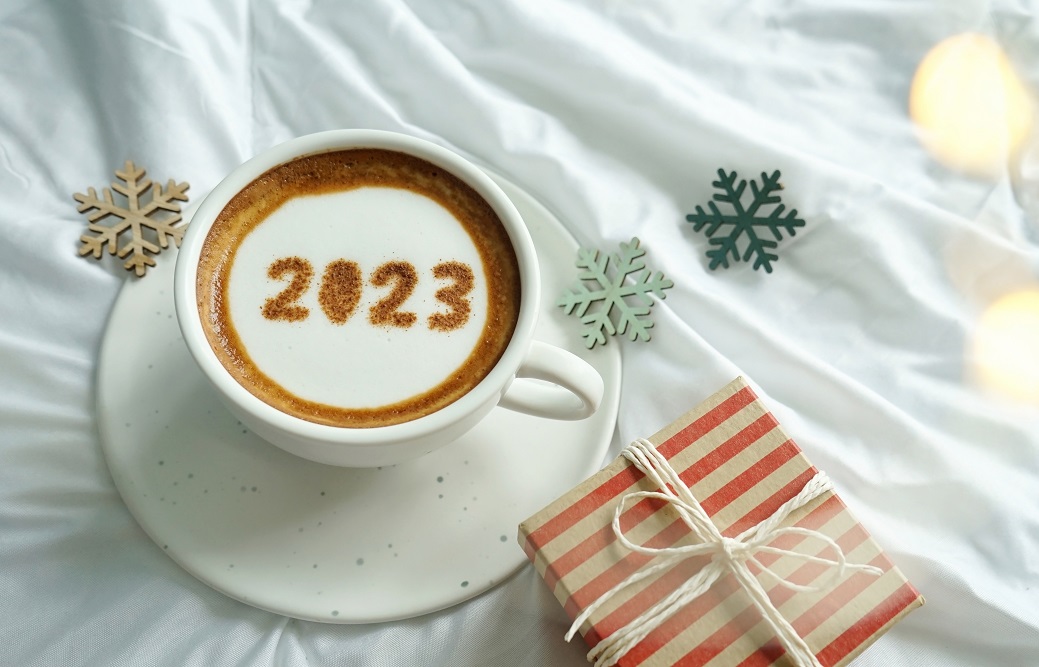 Happy,New,Year,2023,Theme,Coffee,Cup,With,Number,2023