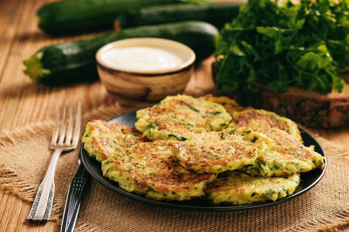 Vegetarian,Food,-,Zucchini,Fritters,On,Wooden,Background.