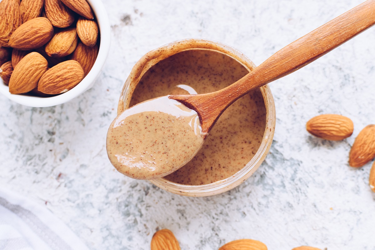 Almond,Nut,Butter,In,Glass,Jar.,Homemade,Raw,Organic,Almond