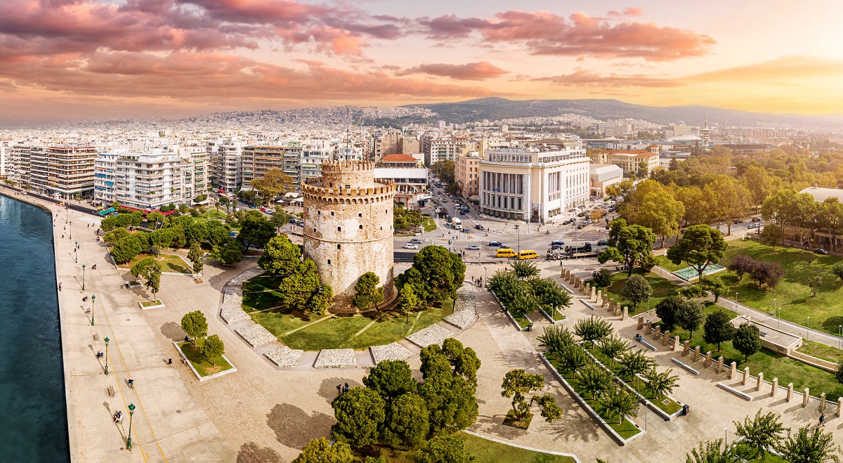 Aerial,Panoramic,View,Of,The,Main,Symbol,Of,Thessaloniki,City