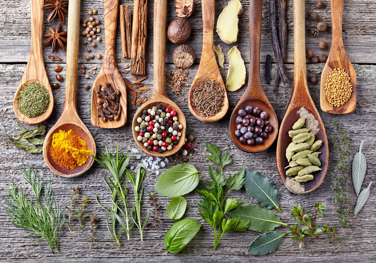 Herbs,And,Spices,On,A,Wooden,Board