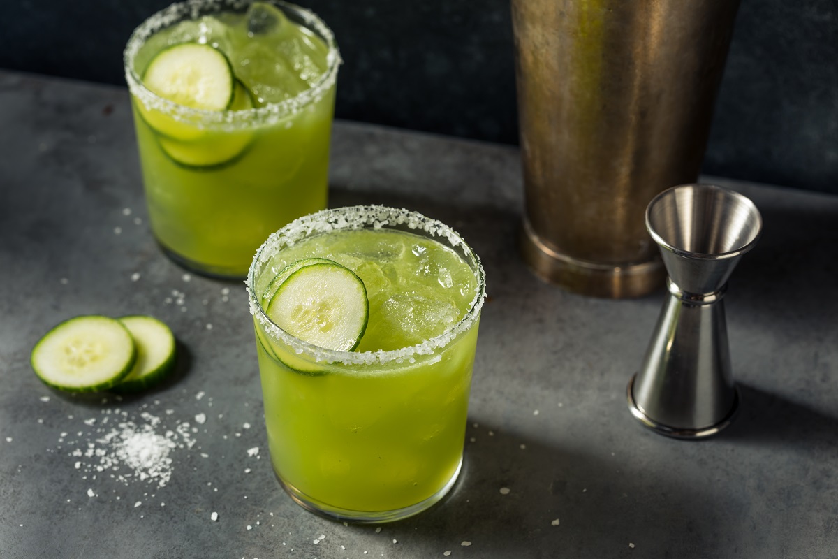 Boozy,Refreshing,Cucumber,Margarita,With,Tequila,And,Salt