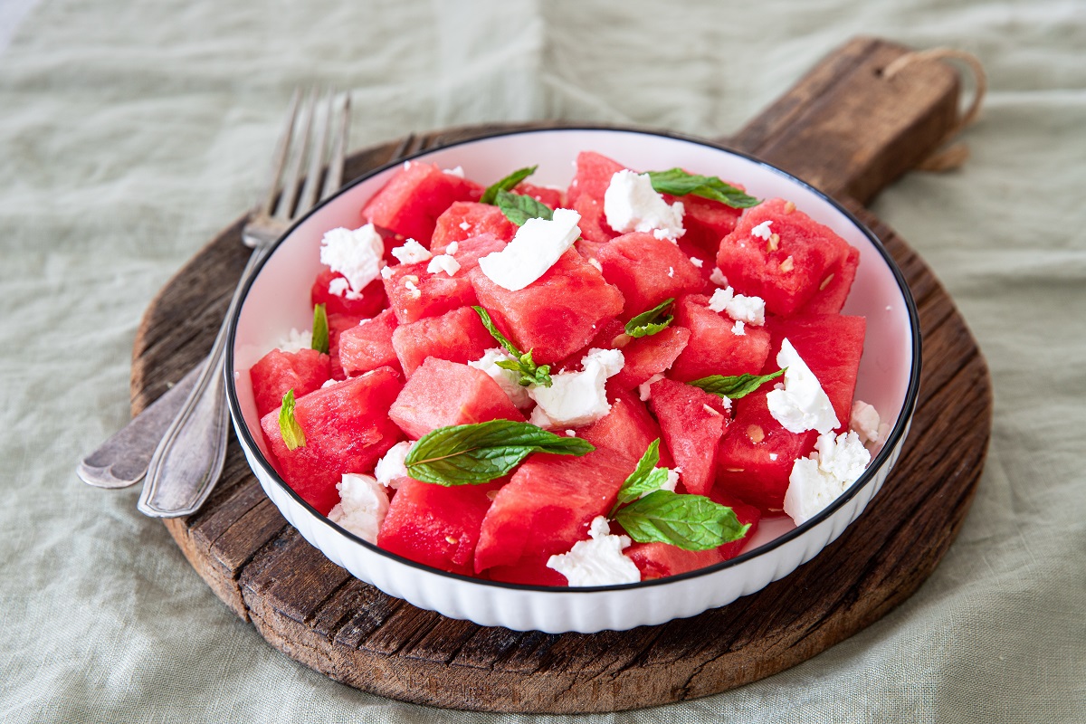 Summer,Salad,Of,Watermelon,,Feta,Cheese,And,Fresh,Mint,Leaves
