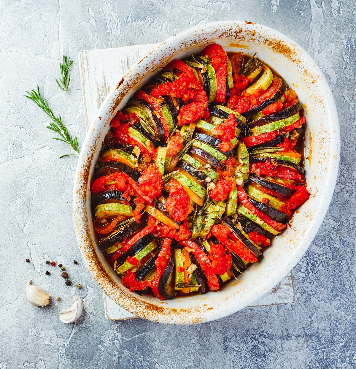 Vegetarian,Ratatouille,From,Eggplants,,Zucchini,,Tomatoes,And,Bell,Pepper,Sauce