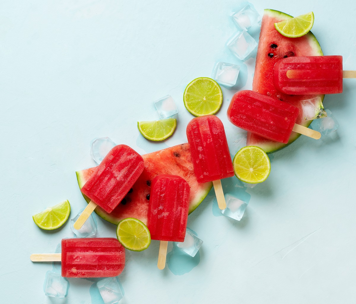 Ice,Cream,Popsicle,Watermelon,With,Ice,Cube,And,Lime,On