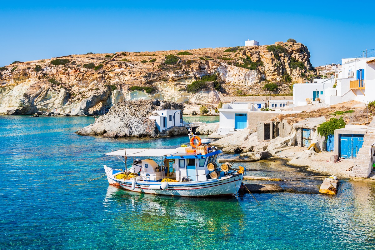 Fishing,Boat,At,Rema,Beach,In,Beautiful,Sea,Bay,,Kimolos