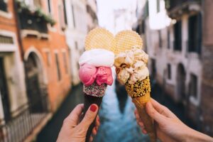 Beautiful,And,Delicious,Italian,Gelato,In,Waffle,Cone,In,Front