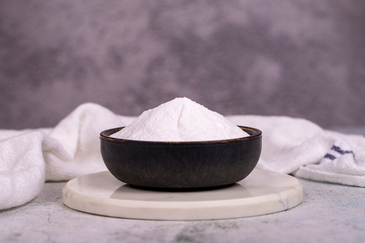 Sodium,Bicarbonate,Or,Baking,Soda,On,Grey,Background.,Sodium,Bicarbonate