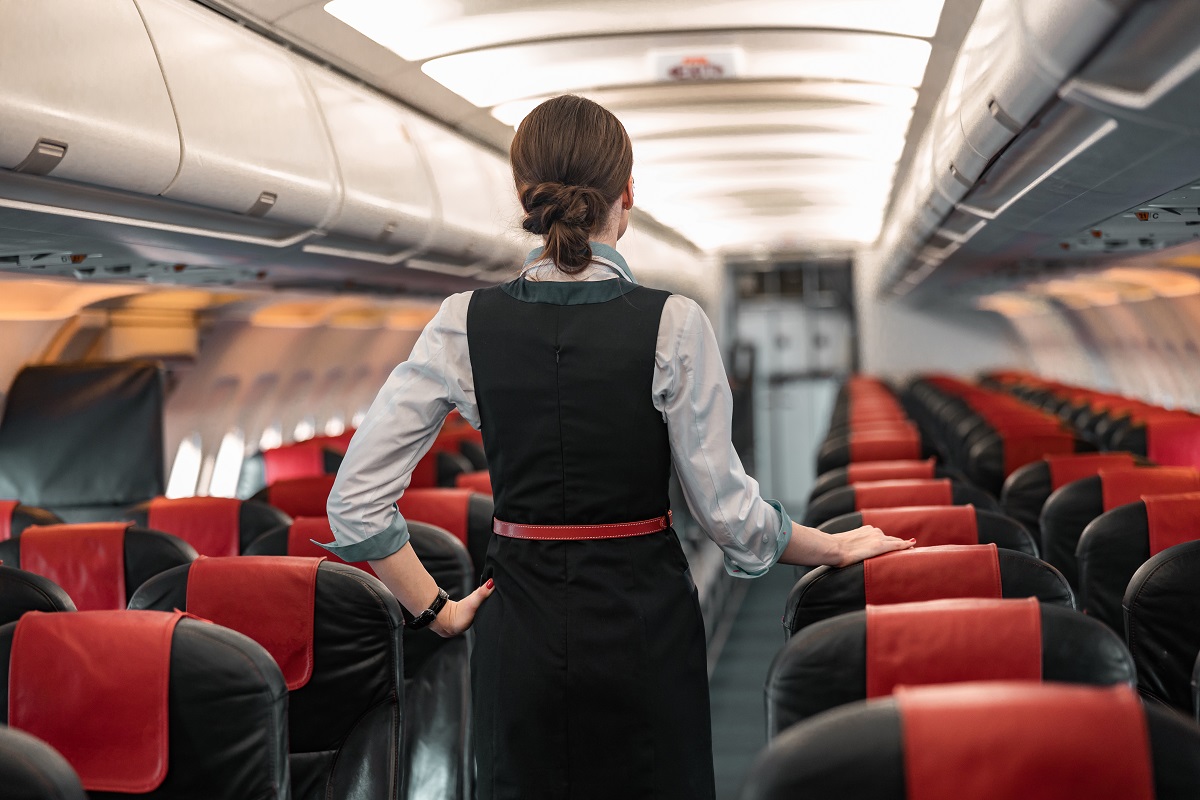 Adult,Flight,Attendant,Doing,Her,Obligations,In,Airplane,Stock,Photo.