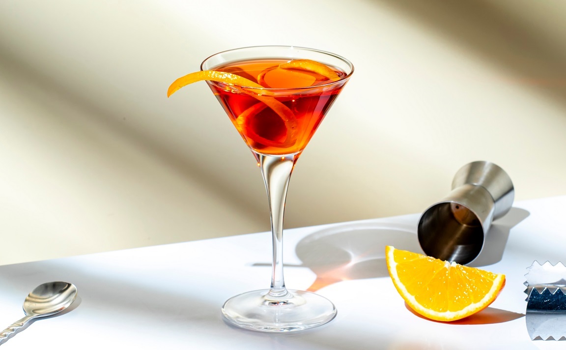 Orange,Cocktail,With,Red,Vermouth,,Liqueur,,Bitter,,Citrus,Zest,And