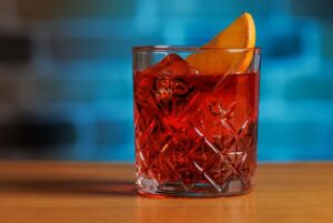 Cocktail,Allure:,Classic,Negroni,Cocktail,On,A,Bar,Table,With