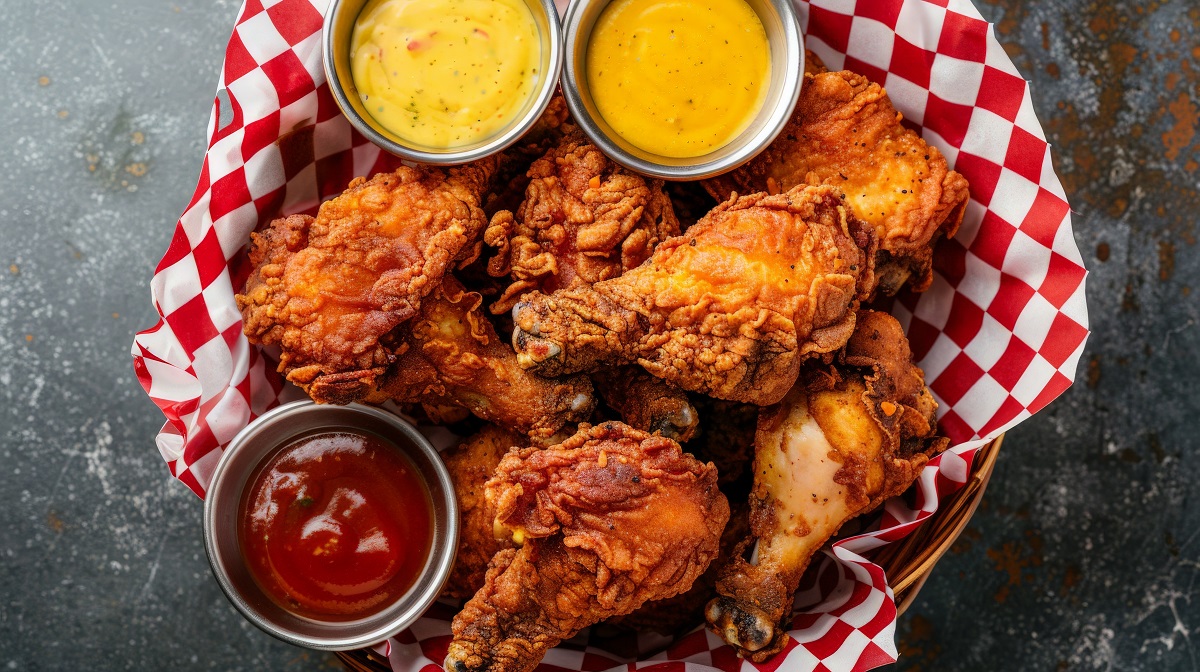 Overhead,View,Of,Fried,Chicken,In,A,Basket,For,Your