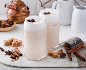 Iced,Chai,Latte,With,Warm,Winter,Spices,Topped,With,Milk