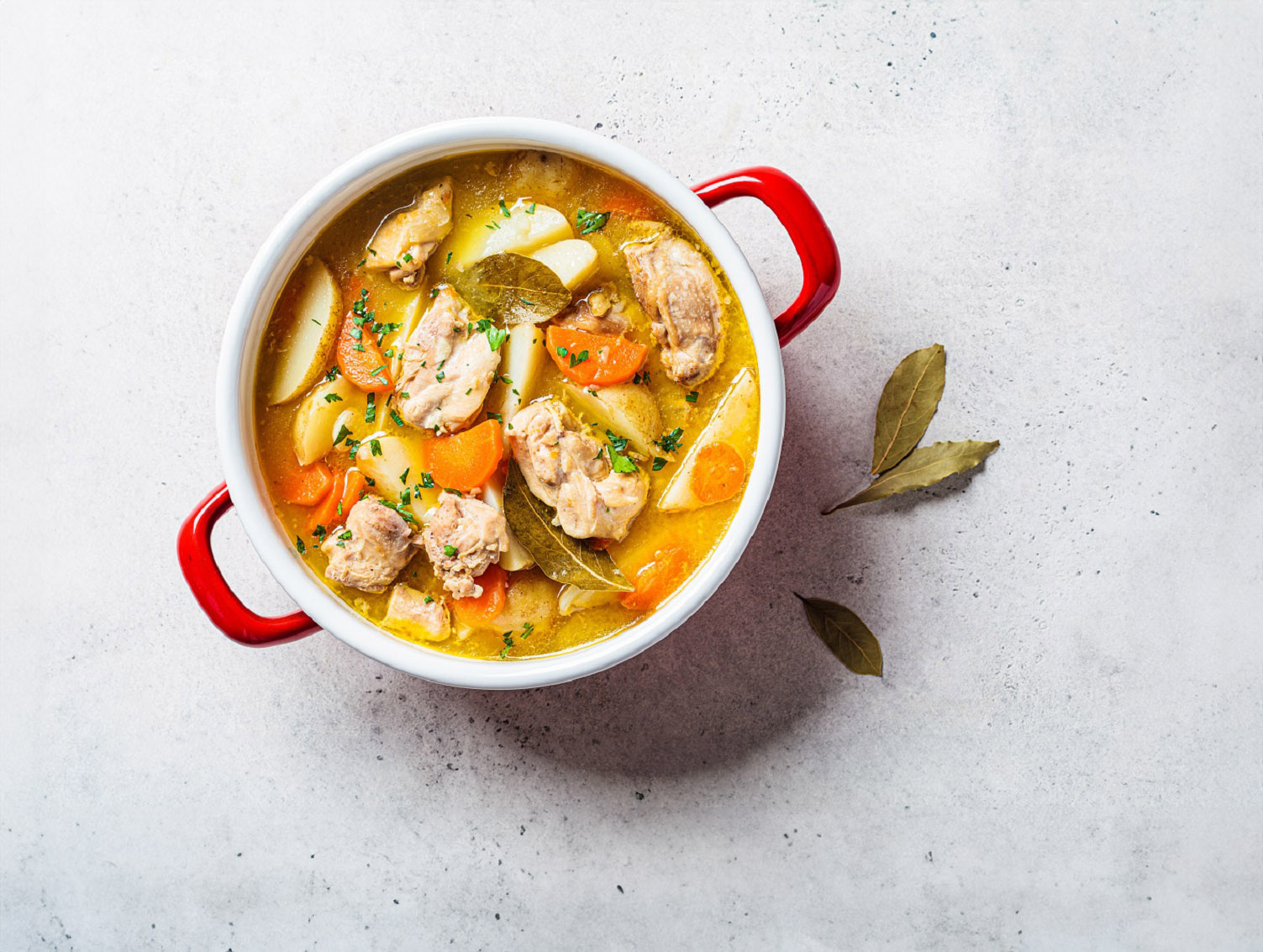 Chicken,Stew,With,Potato,And,Carrot,In,Red,Pot,,Top