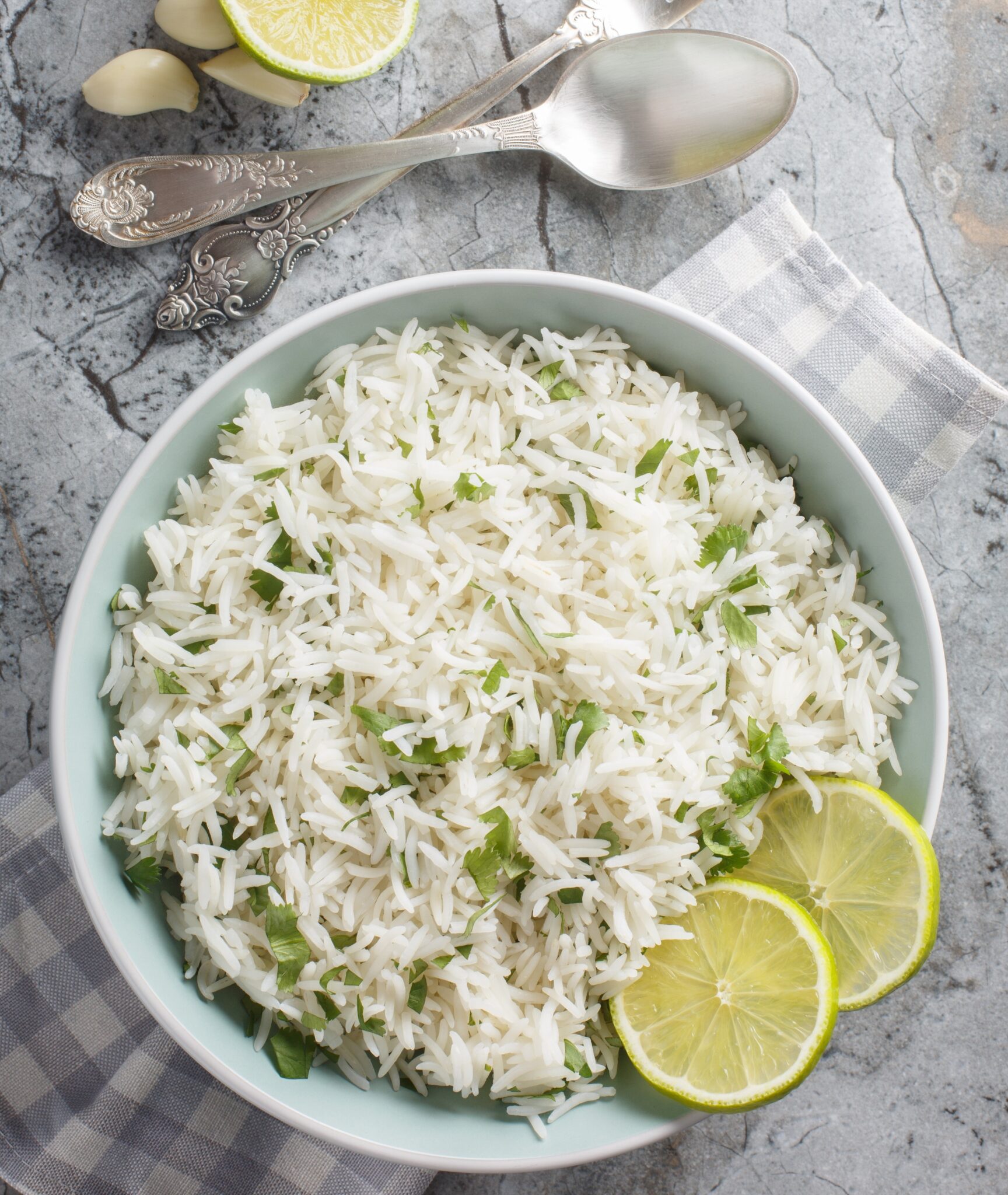 Organic,Cilantro,Lime,Rice,With,Garlic,And,Zest,Close-up,In