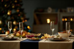 Still,Life,Shot,Of,Empty,Champagne,Flutes,Served,With,Fruit