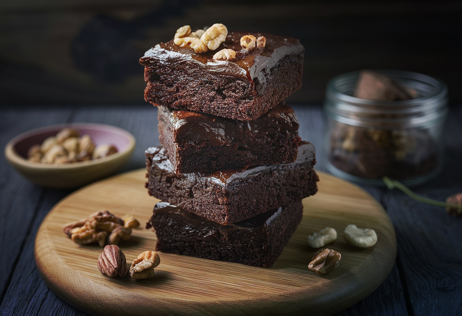 Stack,Of,Baked,Pieces,Of,Brownie,Chocolate,Cake,With,Nuts