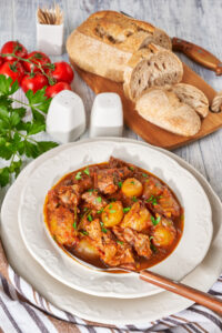 Greek,Countryside,Food:,A,Traditional,Stew,Stifado,Of,Slow-cooked,Beef