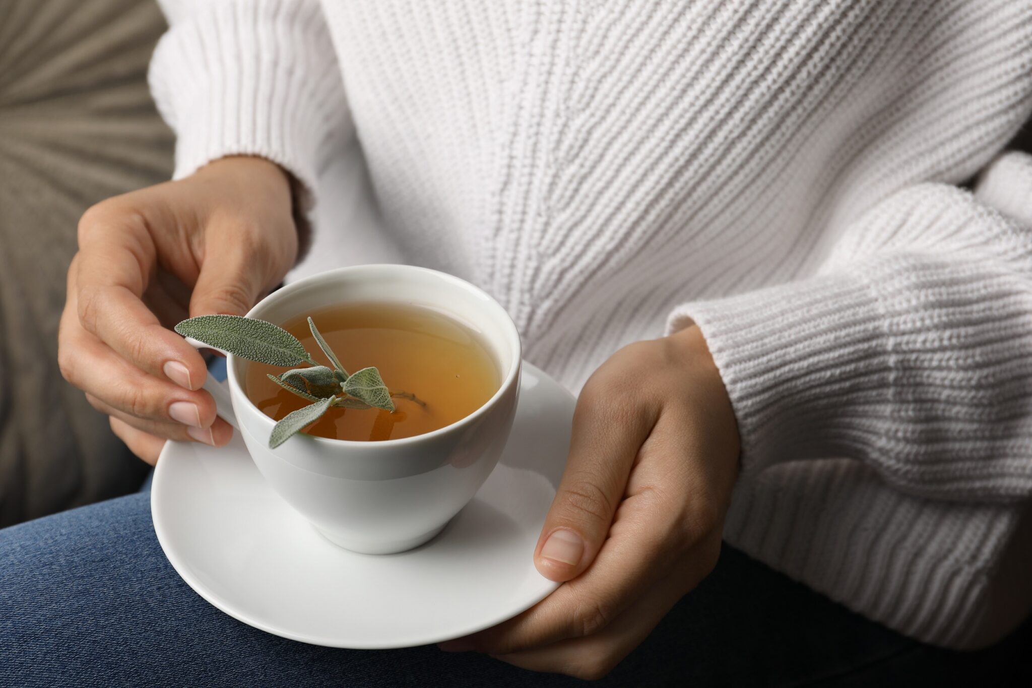 Woman,Drinking,Tasty,Herbal,Tea,,Closeup,View